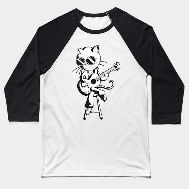 Cat Guitar Musician Baseball T-Shirt by TKDoodle